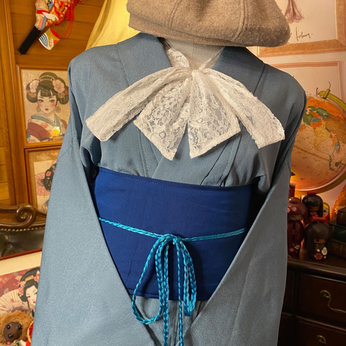 着物 ロング ワンピース リメイク 帯 和洋折衷 色無地×上品で