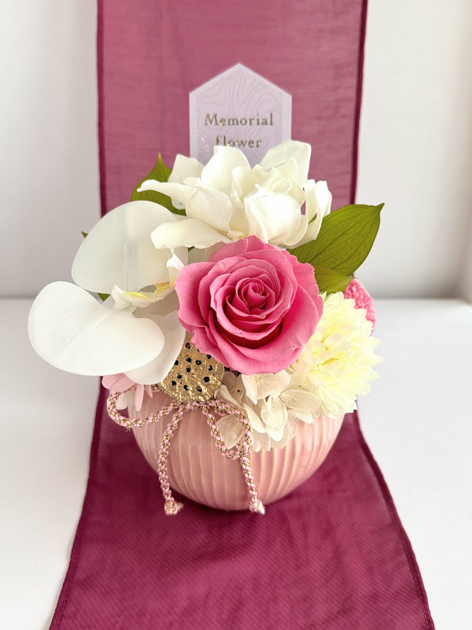 【Creema限定】お供えの花　永遠に＜とわに＞愛華　プリザ　ピンク系　白系　仏花　上品　法事　贈り物