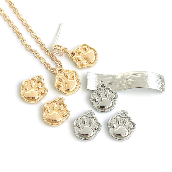 ejp672【2個入り】猫の肉球 真鍮製 シルバー チャーム 8枚目の画像