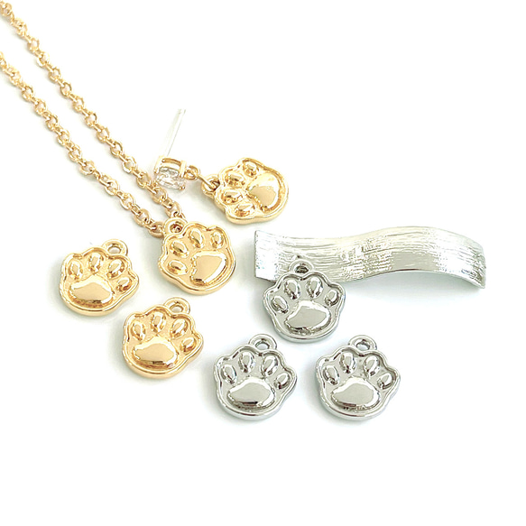 ejp672【2個入り】猫の肉球 真鍮製 シルバー チャーム 9枚目の画像