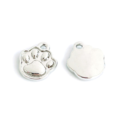 ejp672【2個入り】猫の肉球 真鍮製 シルバー チャーム 3枚目の画像