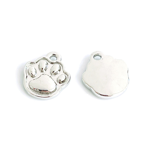 ejp672【2個入り】猫の肉球 真鍮製 シルバー チャーム 3枚目の画像