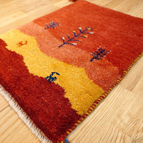 春入荷】ペルシャ ギャッベ 玄関マット小 55×41cm 茜色 桃色
