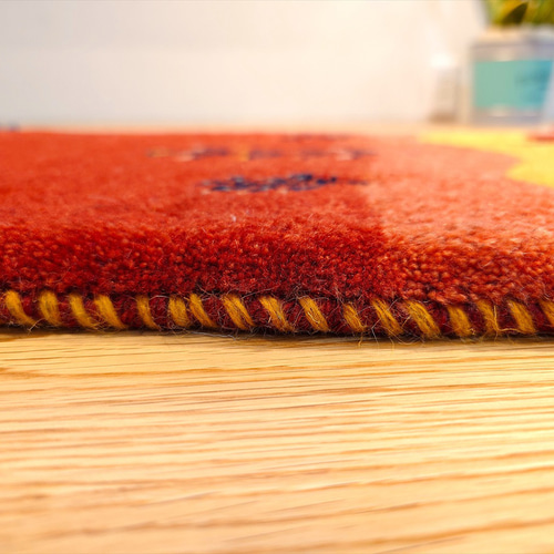 新品　ペルシャ絨毯　手織り　ギャッベ58×41cm  茜色　風景　女の子　テント 新品 ペルシャ絨毯 手織り ギャッベ58×41cm 茜色 風景 女の子 テント