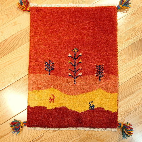 春入荷】ペルシャ ギャッベ 玄関マット小 55×41cm 茜色 桃色