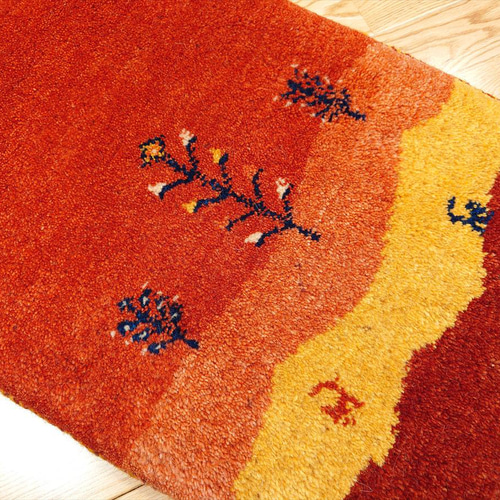春入荷】ペルシャ ギャッベ 玄関マット小 55×41cm 茜色 桃色