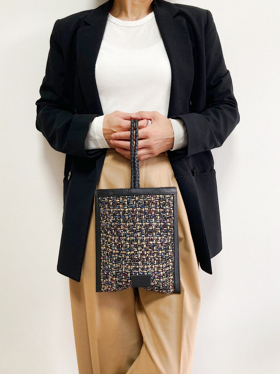 【Swaraj】ツイードレザー2WAY mini BAG  / BLACK MIX