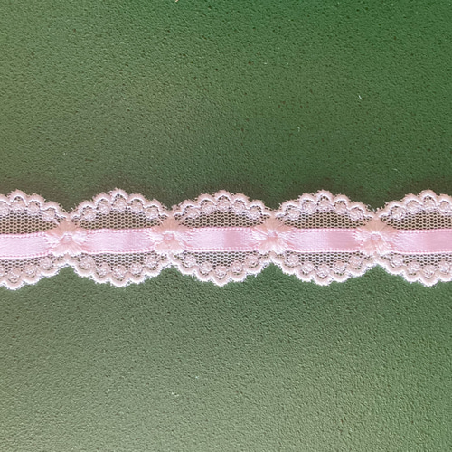 白チュールレースピンクリボン ＠50cm/￥ #N-1875 レース Madame