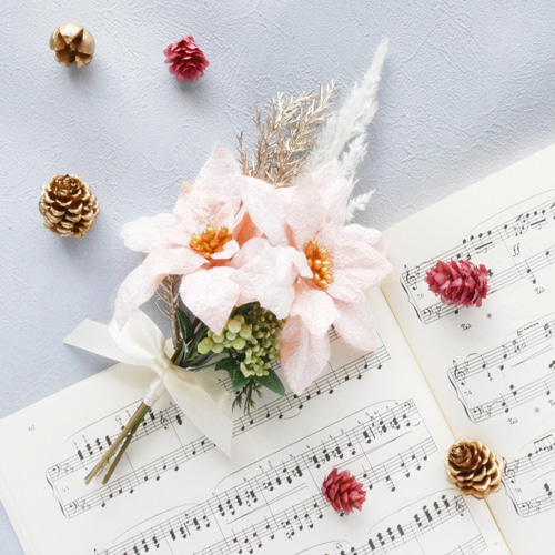 超早割】きらめきピンクポインセチアのクリスマスミニブーケ❀アーティ