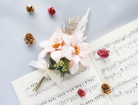 超早割】きらめきピンクポインセチアのクリスマスミニブーケ