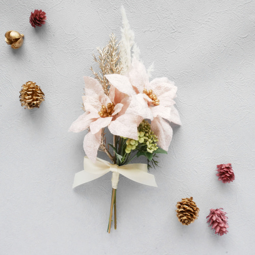 超早割】きらめきピンクポインセチアのクリスマスミニブーケ❀アーティ