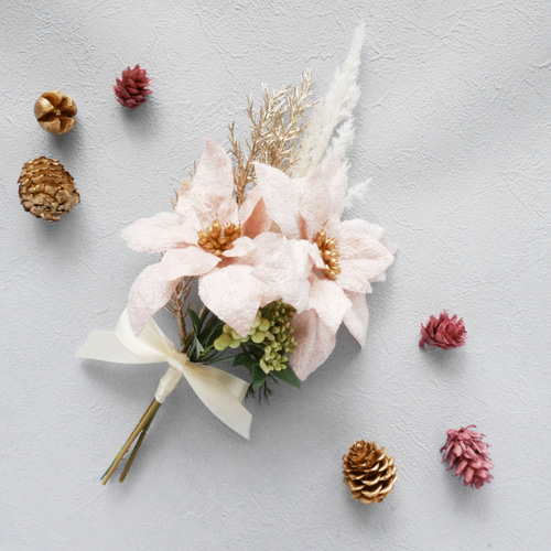 超早割】きらめきピンクポインセチアのクリスマスミニブーケ❀アーティ