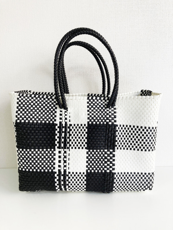 かご バック メルカドバック モノクロ モード Moonbird】メルカドバッグ 横長 ・CHECK / MONOTONE かごバッグ