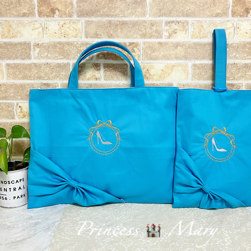 受注製作】プリンセスのような刺繍入りレッスンバッグ、シューズ