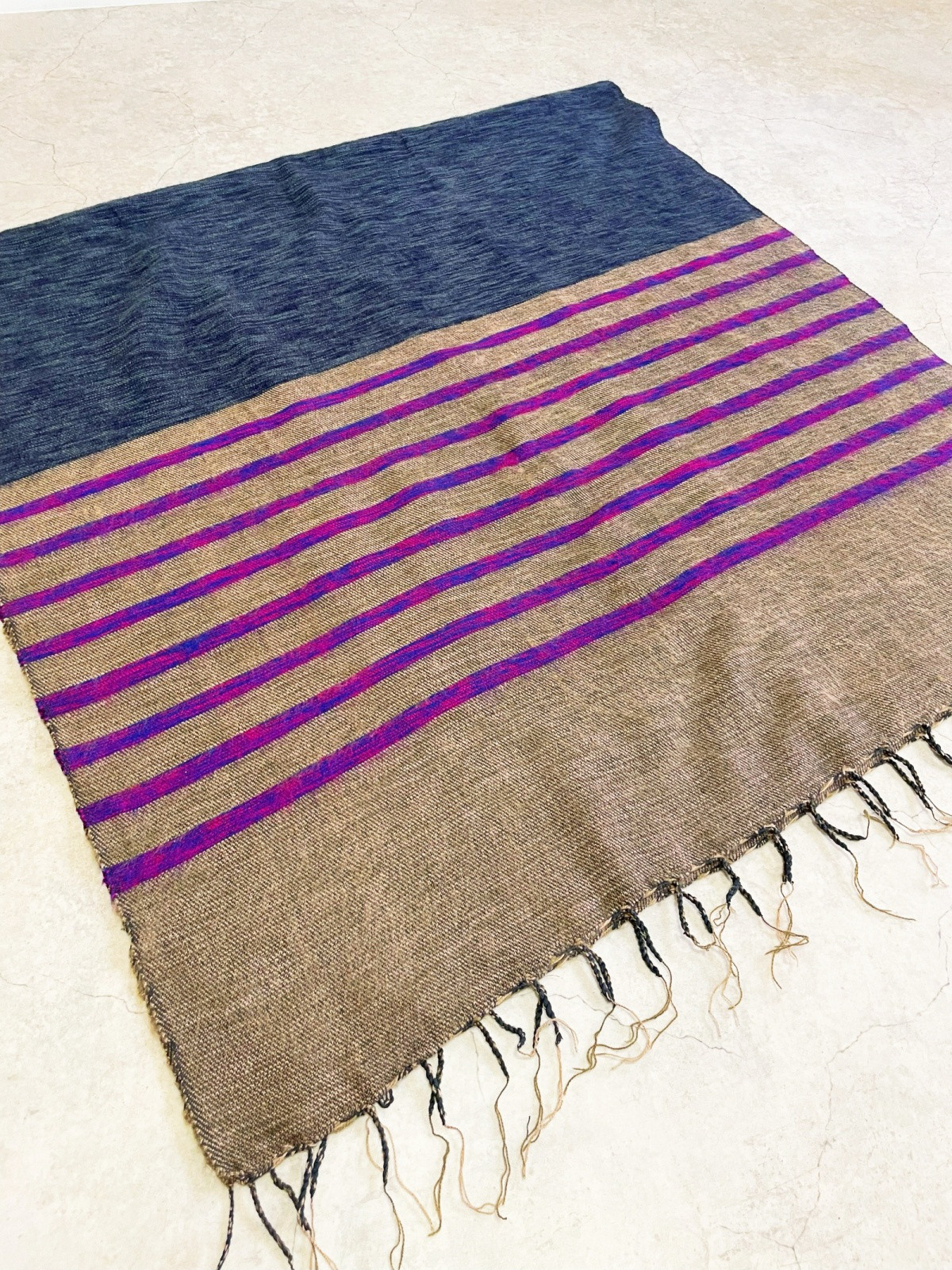 【 8 HANDLOOM & HAND KNITTING】手織りのアシンメトリーショール ストール / C