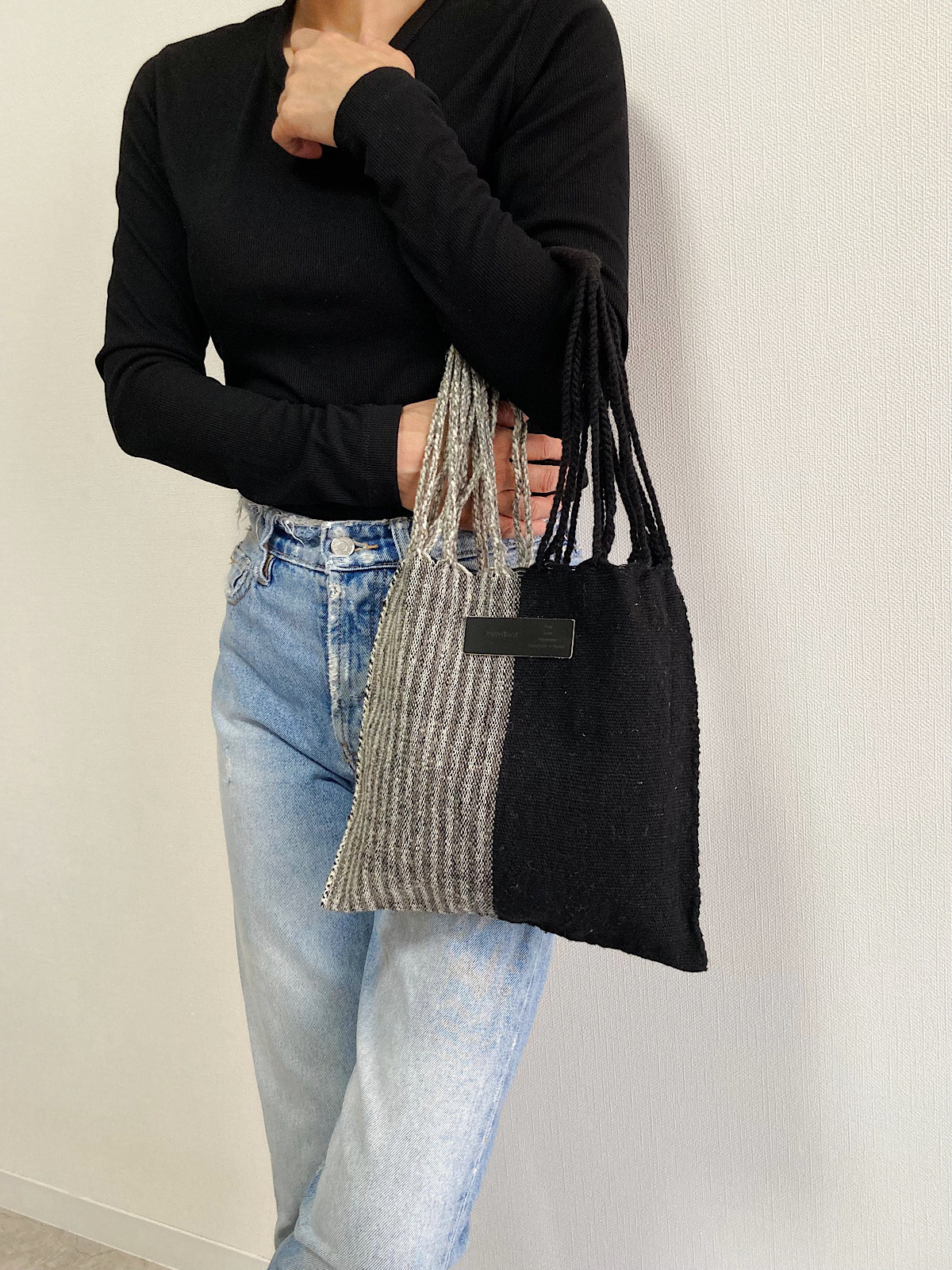 【 Moonbird】手織りのハンモックバッグ(S) /STRIPE / BLK NAT