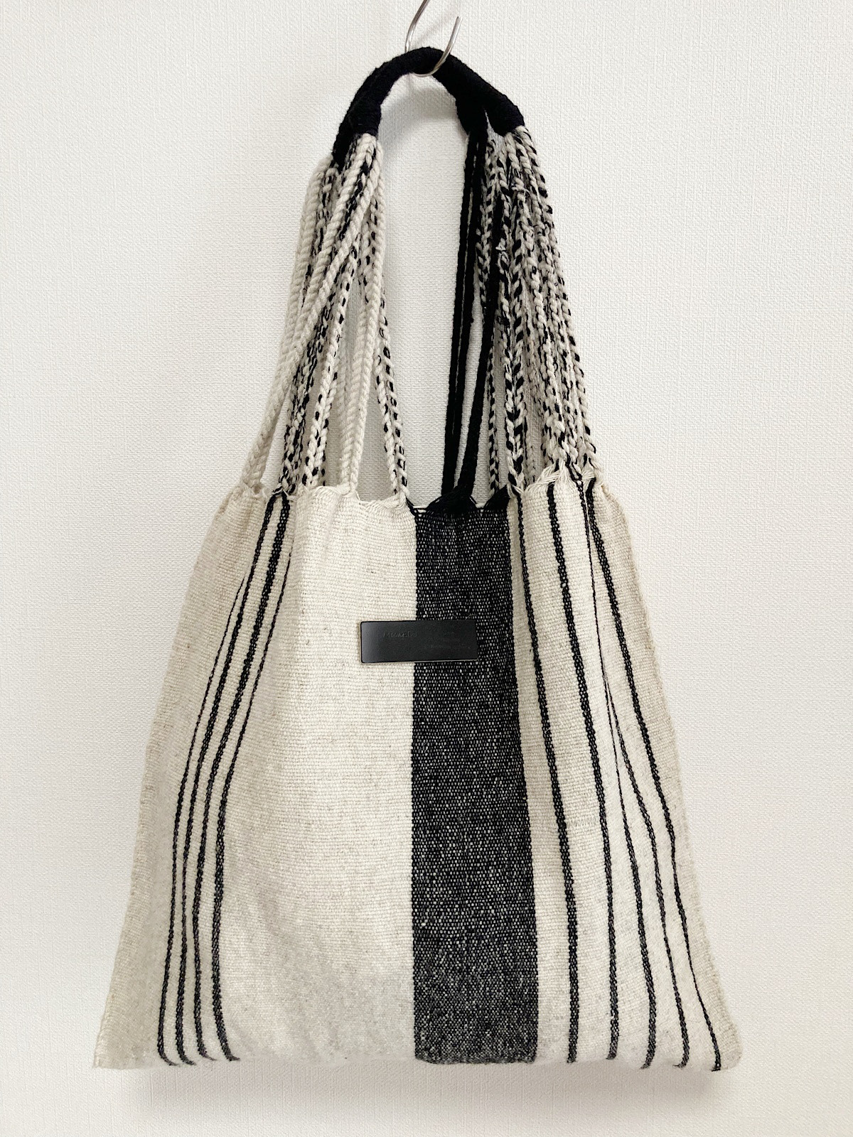 【 Moonbird】手織りのハンモックバッグ(L)STRIPE / NAT BLK-A