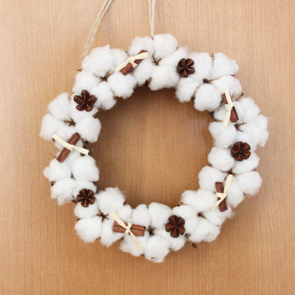 フライングリース(ホワイトコットン) /ドライフラワー　コットンフラワー　リース フライングリース(ホワイトコットン) /ドライフラワー コットン
