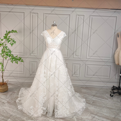 Vネック背中見えウェディングドレス結婚式 背中空き Vネック ウェディングドレス パーティードレス 結婚式