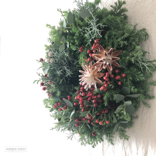 香り豊かなコニファーと赤い実のリース M25-27 /フレッシュグリーン