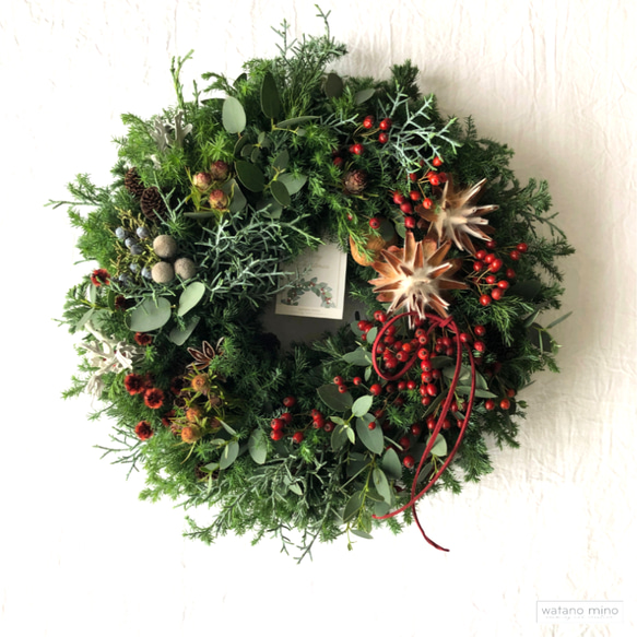 コニファーと木の実のリース ChristmasWreath 木の実 ＆ コニファー ✨️ クリスマスリース 冬リース 約20cm ②