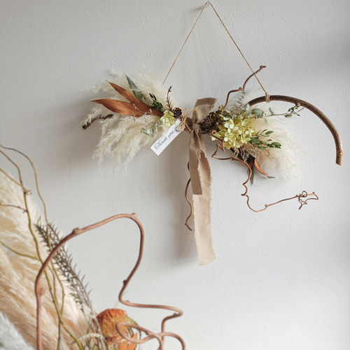 専用＊winter＊コットン＆パンパス ドライフラワースワッグ② コットンとパンパスグラスのスワッグ№2 ルナリア パンパス ドライ