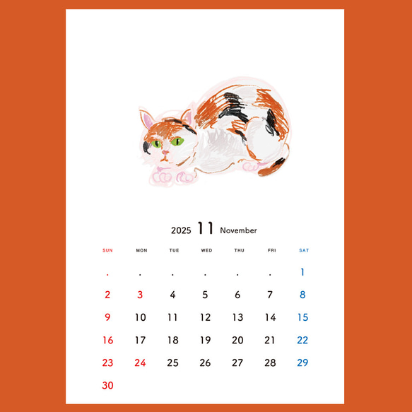 猫は見ているカレンダー2025 壁掛けカレンダー A4サイズ 猫型クリップ付 10枚目の画像