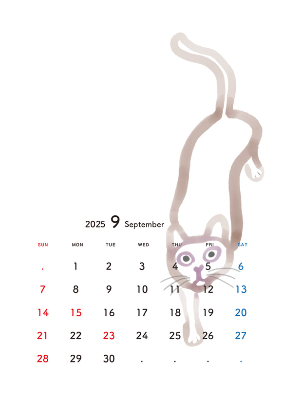 猫は見ているカレンダー2025 壁掛けカレンダー A4サイズ 猫型クリップ付 7枚目の画像