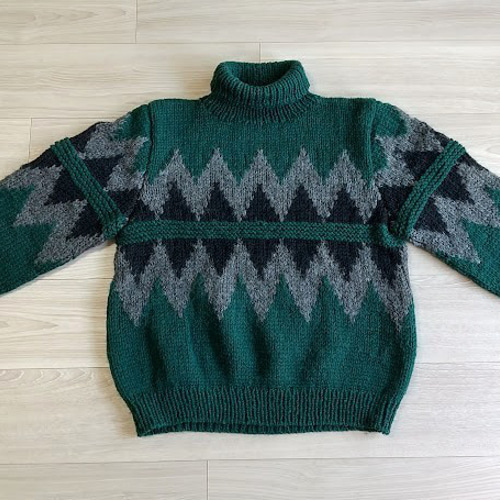 手編み＞グリーンのタートルネック セーター ニット・セーター am-amu