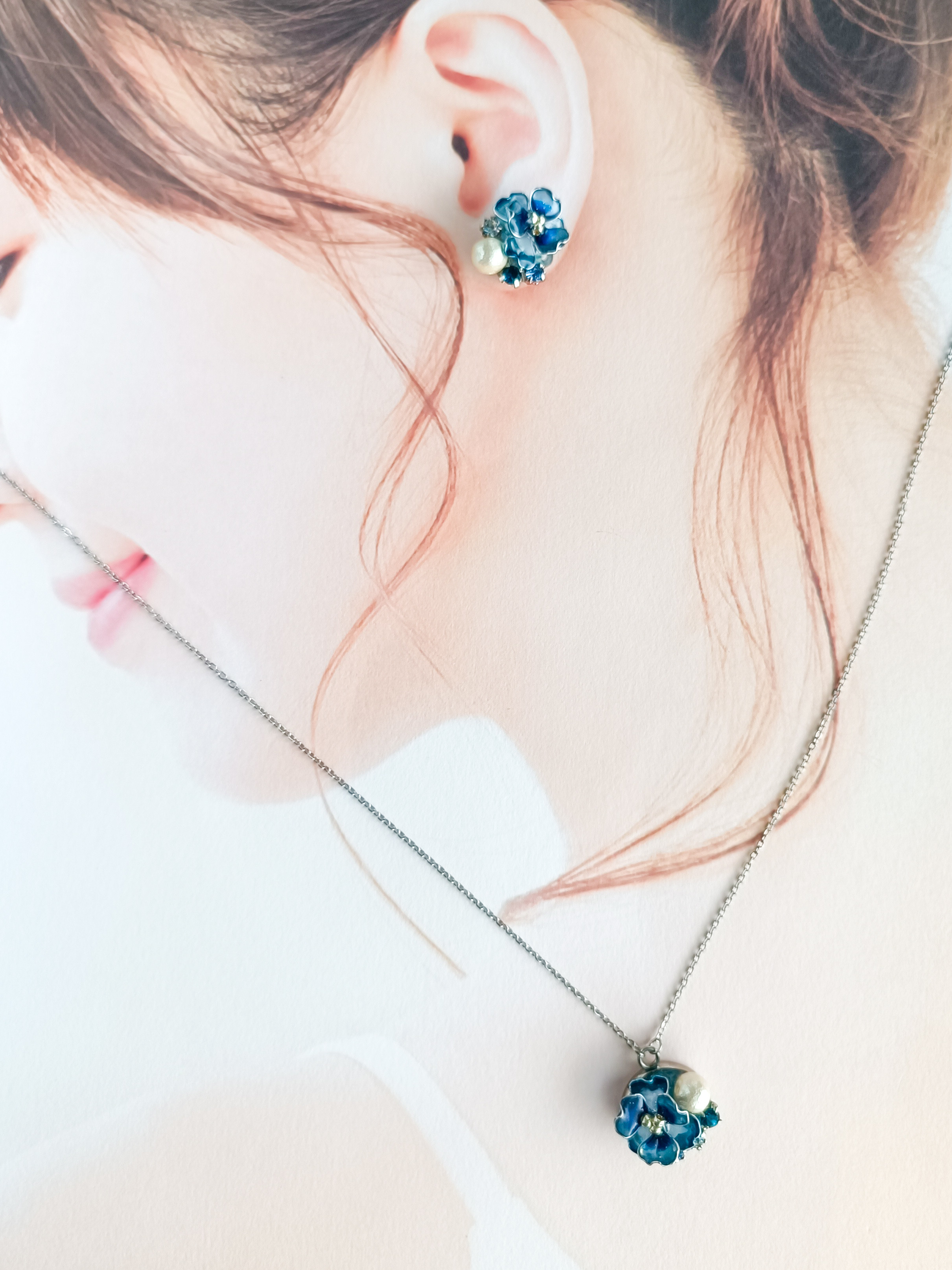 【お得なセット割】サージカルステンレス　Camellia <ターコイズブルー> アネモネ 山茶花 薔薇 コットンパール