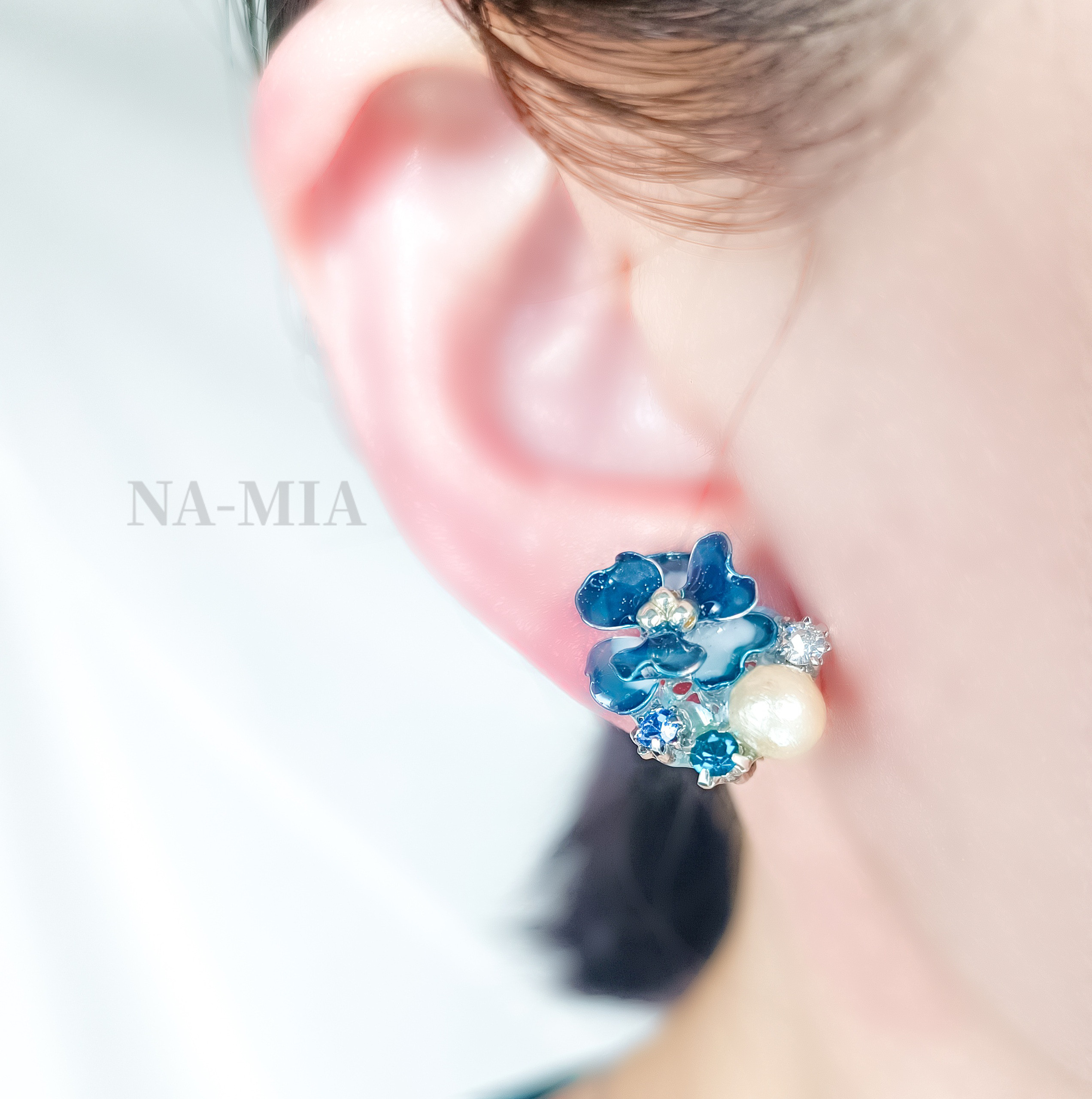 【お得なセット割】サージカルステンレス　Camellia <ターコイズブルー> アネモネ 山茶花 薔薇 コットンパール