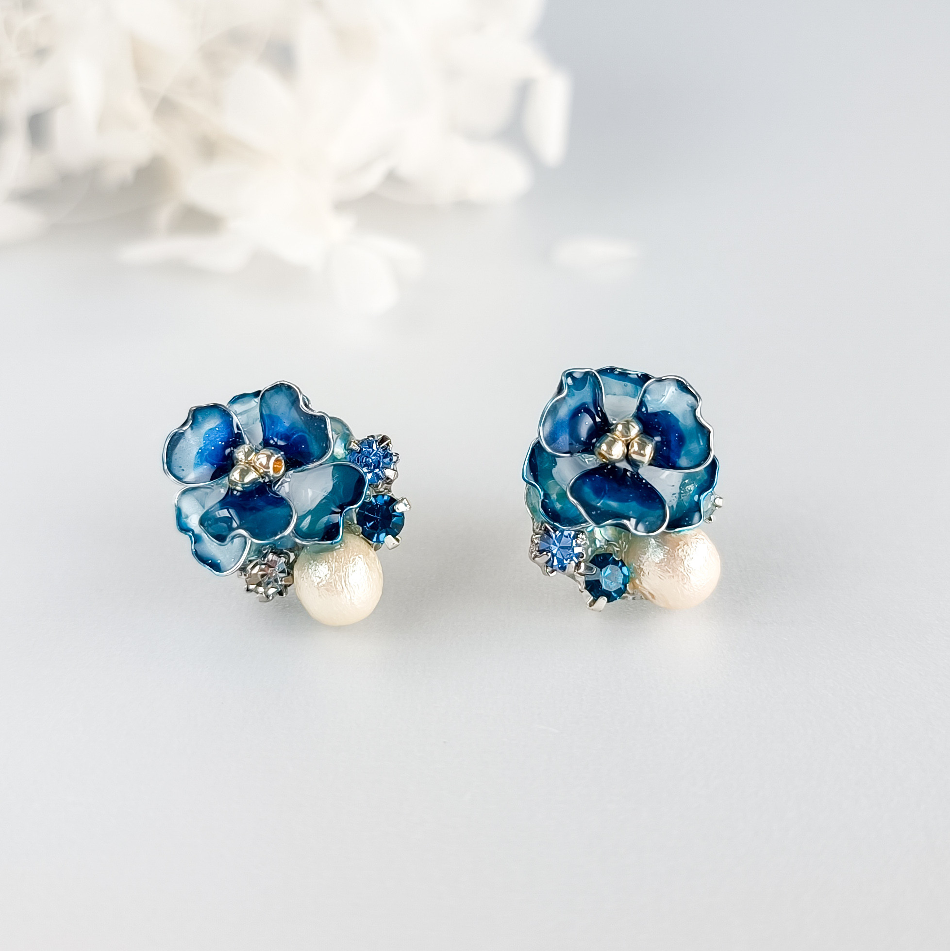 【お得なセット割】サージカルステンレス　Camellia <ターコイズブルー> アネモネ 山茶花 薔薇 コットンパール