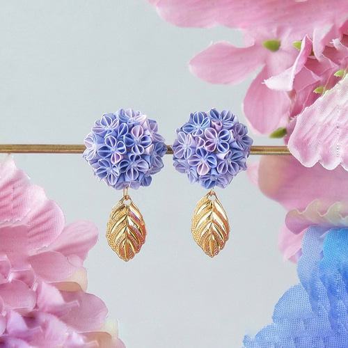 浴衣にも普段着にも♡ しっとり大人色 紫陽花のピアス チタン