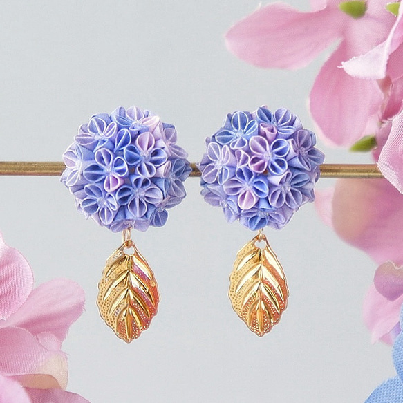母の日ギフト しっとり大人色 紫陽花のピアス チタンポスト