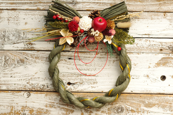 お正月飾り2024リンゴレッド しめ縄・しめ飾り nancys 通販 18508923