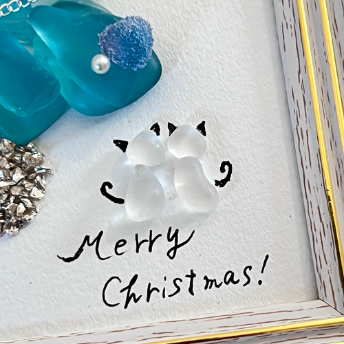 Creema限定クリスマス2024 シーグラスアート ネコちゃん達の