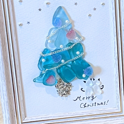Creema限定クリスマス2024 シーグラスアート ネコちゃん達の