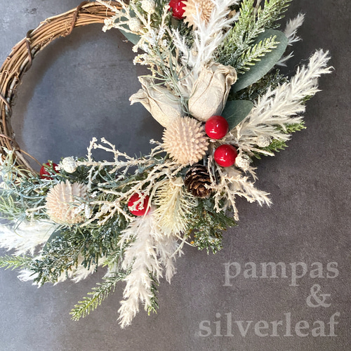 パンパスグラスリース クリスマスリース パンパスグラス 冬 クラスペディア ユーカリ