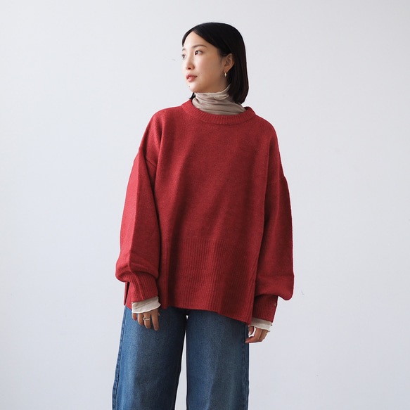 サイドスリット オーバーサイズニット Little B レッド(長袖