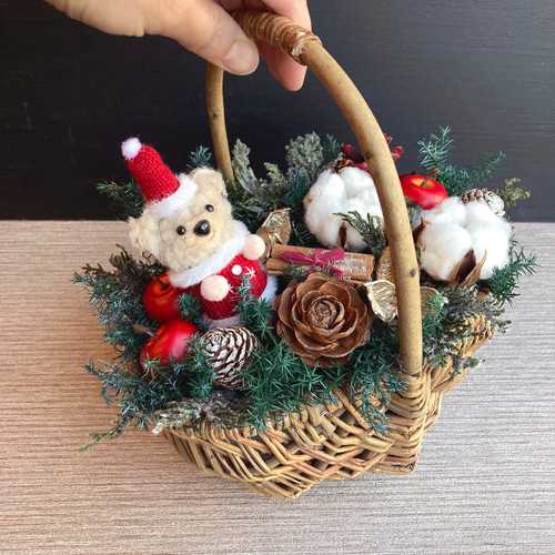 一点物／新作【クリスマス】くまサンタさんのナチュラルアレンジ