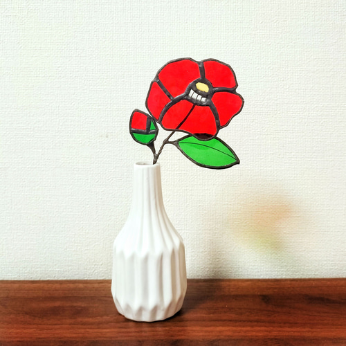 ステンドグラスの花 椿 お正月飾り つばき 一輪挿し・花瓶・花器 cerry