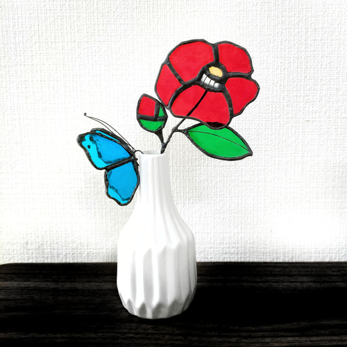 ステンドグラスの花 椿 お正月飾り つばき 一輪挿し・花瓶・花器 cerry