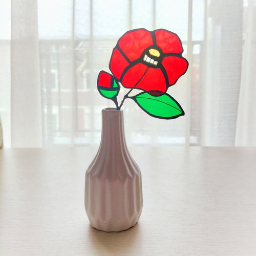 ステンドグラスの花 椿 お正月飾り つばき 一輪挿し・花瓶・花器 cerry