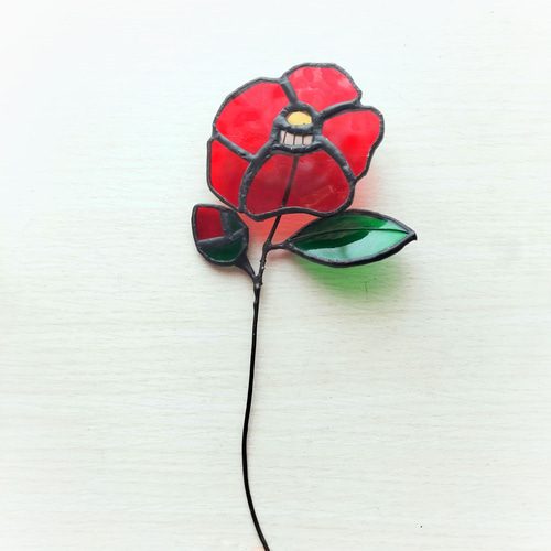 ステンドグラスの花 椿 お正月飾り つばき 一輪挿し・花瓶・花器 cerry