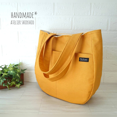 カラー選べます】帆布 ラウンドトートバッグ ＊2ポケット＊肩掛け＊A4