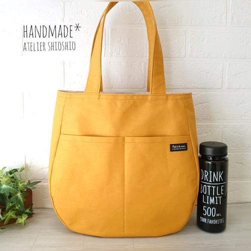 カラー選べます】帆布 ラウンドトートバッグ ＊2ポケット