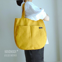 カラー選べます】帆布 ラウンドトートバッグ ＊2ポケット＊肩掛け＊A4