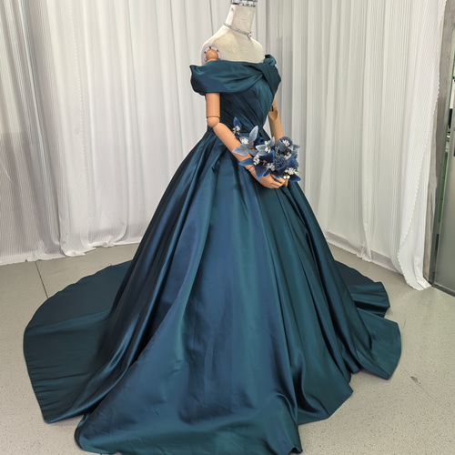 ライトブルー オフショルダー カラードレス[カバン付] 送料無料！カラードレス ブルー オフショルダー 編み上げ アンティーク