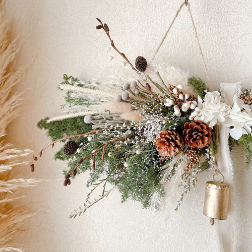 クリスマススワッグ カウベル ドライフラワー 横長スワッグ スワッグ