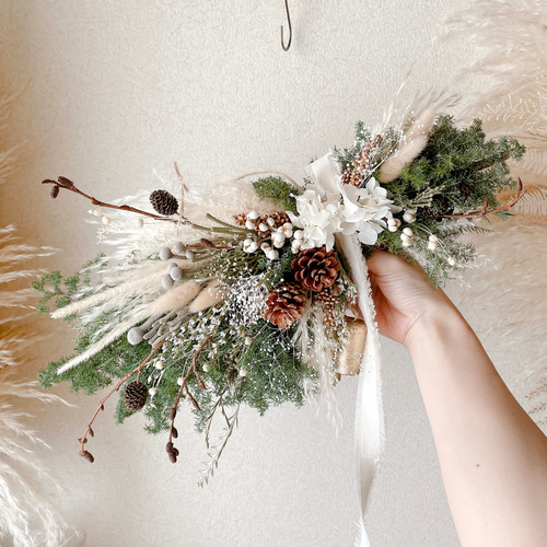 クリスマススワッグ カウベル ドライフラワー 横長スワッグ スワッグ